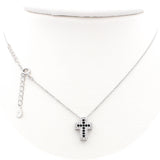 Ασημένιο επιπλατινωμένο κολιέ σταυρός με μαύρες πέτρες