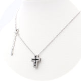 Ασημένιο επιπλατινωμένο κολιέ σταυρός με μαύρες πέτρες