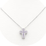 Ασημένιο επιπλατινωμένο κολιέ σταυρός με βιολετί πέτρες