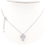 Ασημένιο επιπλατινωμένο κολιέ σταυρός με βιολετί πέτρες