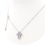 Ασημένιο επιπλατινωμένο κολιέ σταυρός με βιολετί πέτρες