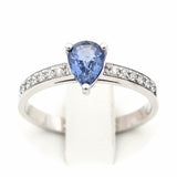 Μονόπετρο δαχτυλίδι λευκόχρυσο με ζαφείρι και διαμάντια - WDX143