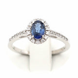 Μονόπετρο δαχτυλίδι λευκόχρυσο με ζαφείρι και διαμάντια - WDX144