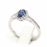 Μονόπετρο δαχτυλίδι λευκόχρυσο με ζαφείρι και διαμάντια - WDX144