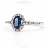 Μονόπετρο δαχτυλίδι λευκόχρυσο με ζαφείρι και διαμάντια - WDX144