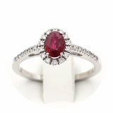 Μονόπετρο δαχτυλίδι λευκόχρυσο με ρουμπίνι και διαμάντια - WDX145