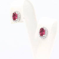 Ροζέτες ασημένια σκουλαρίκια με λευκές και κόκκινες πέτρες ζιργκόν