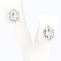 Σκουλαρίκια ροζέτες με λευκά ζιργκόν σε οβάλ σχήμα