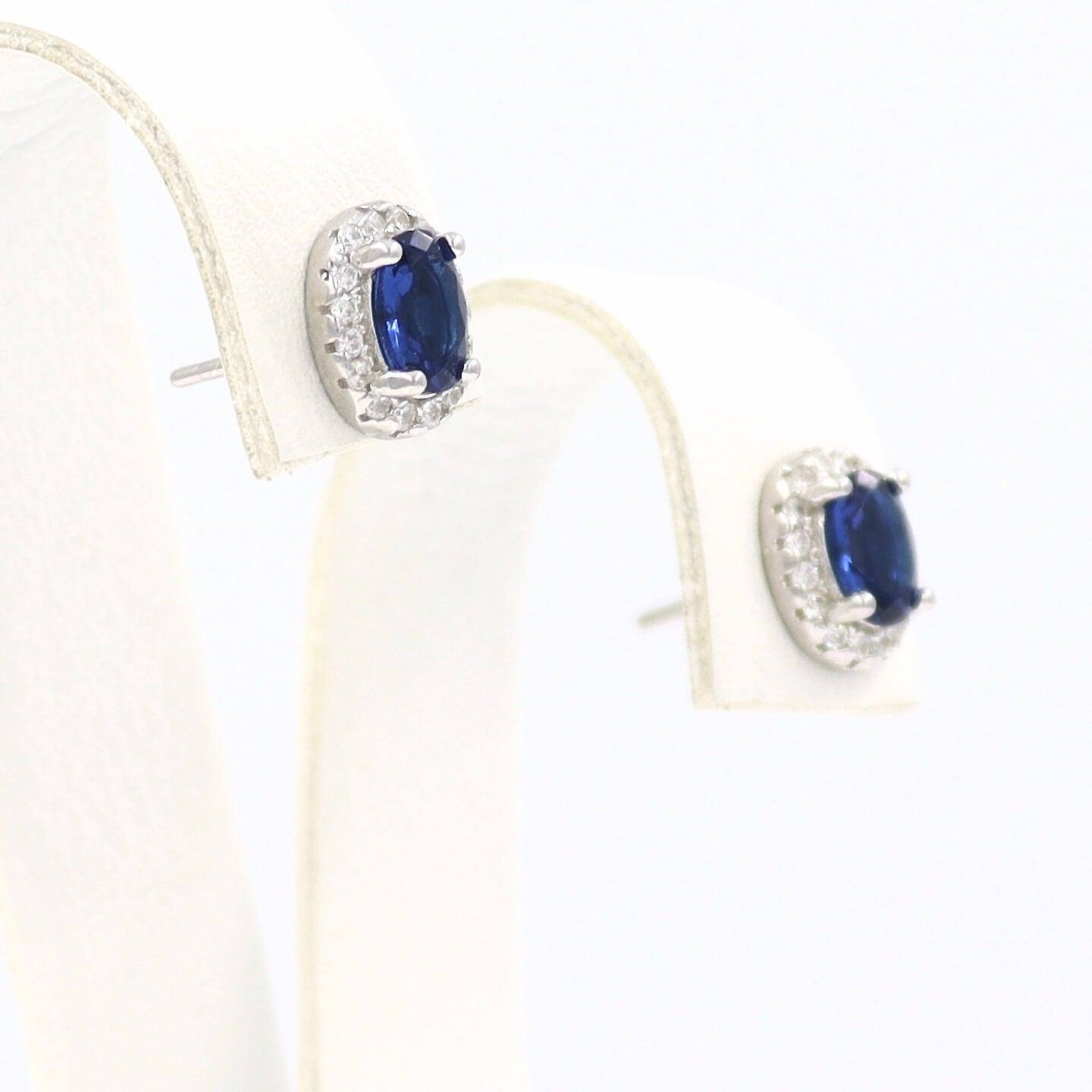 Σκουλαρίκια ροζέτες ασήμι 925 με μπλε πέτρες ζιργκόν