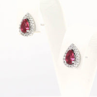 Σκουλαρίκια ασημένια ροζέτες, με κόκκινες πέτρες σε σχήμα σταγόνας