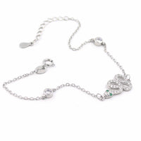 Βραχιόλι ασημένιο σχέδιο φίδι με πράσινα μάτια από ζιργκόν πέτρες