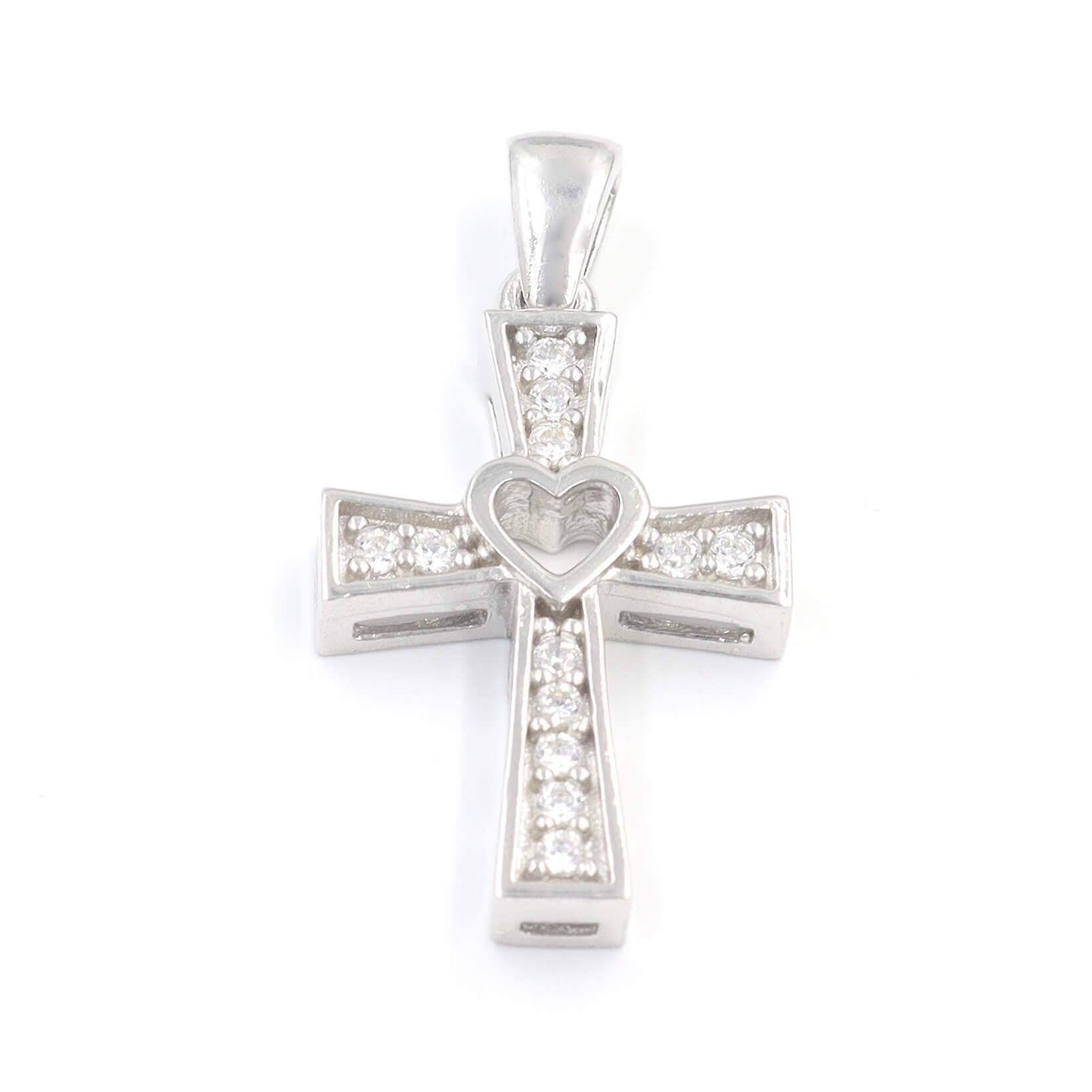 Ασημένιος γυναικείος σταυρός με λευκές πέτρες
