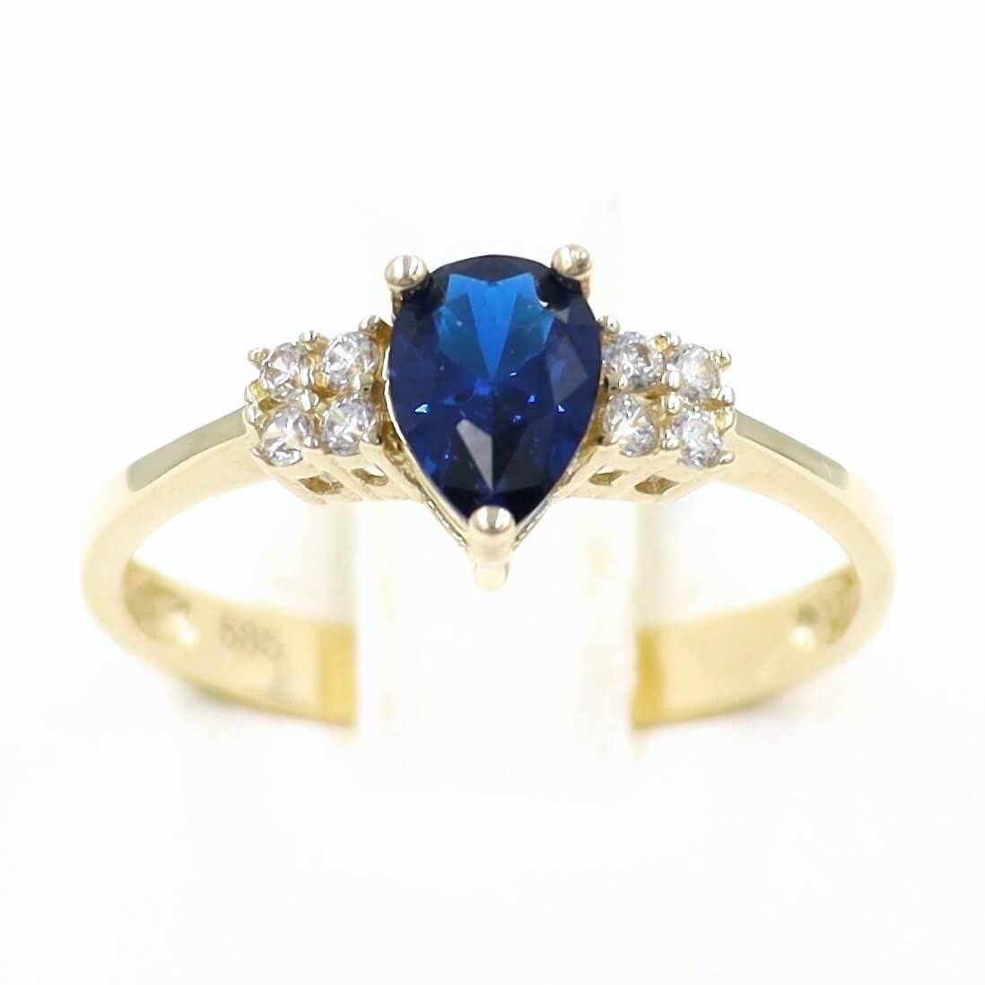 Δαχτυλίδι χρυσό με σκούρα μπλε πέτρα σε σχήμα δακρυ