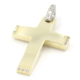 Χρυσός δίχρωμος γυναικείος σταυρός με λευκά ζιργκόν