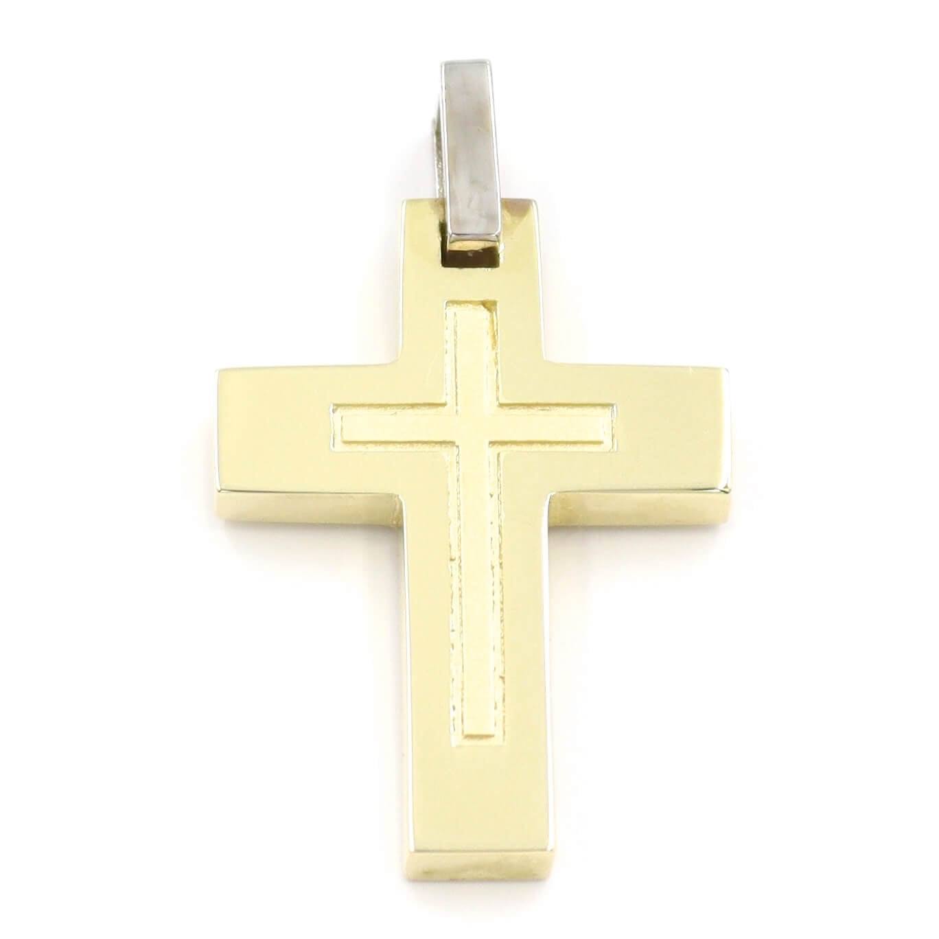 Χρυσός δίχρωμος βαπτιστικός σταυρός για αγόρι