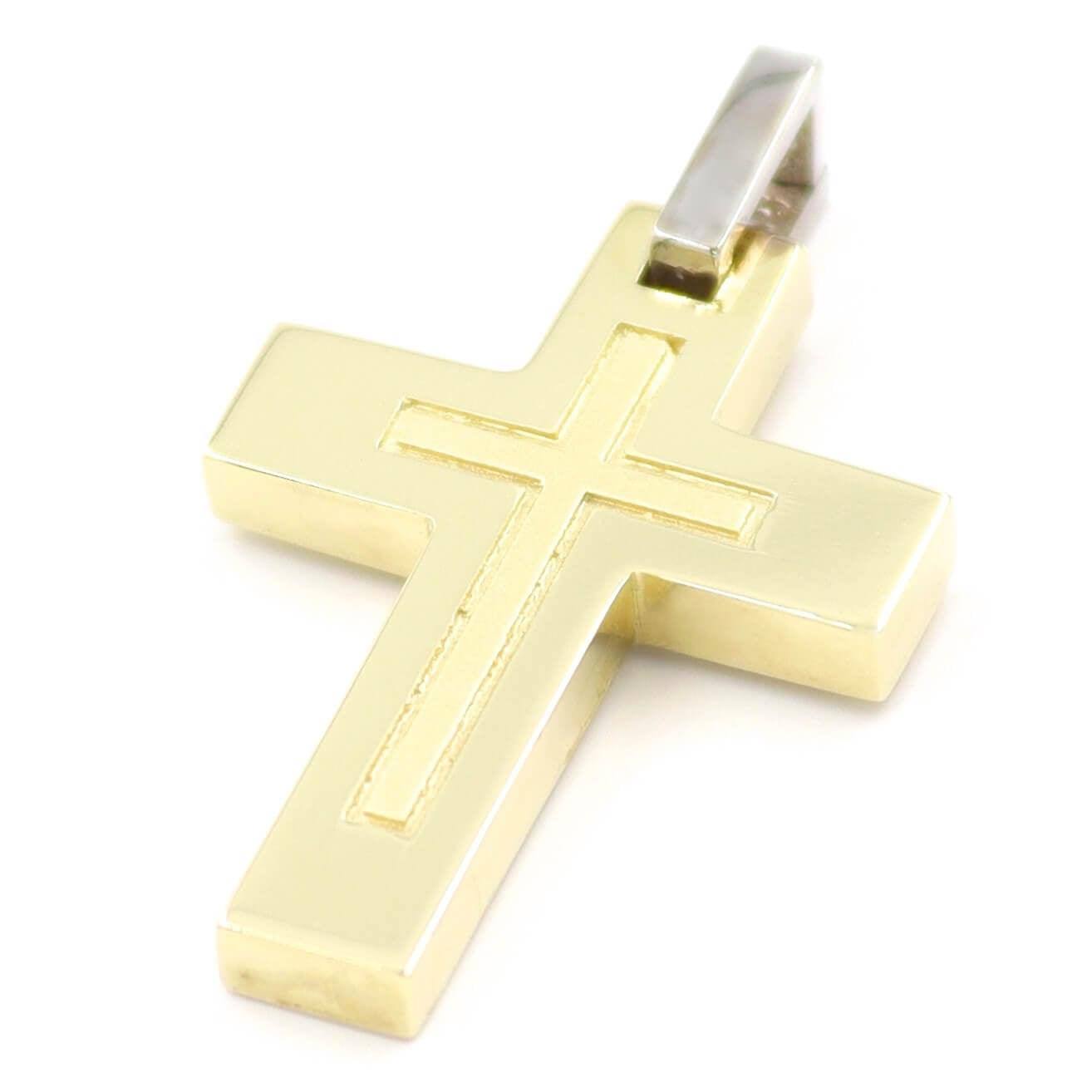 Χρυσός σταυρός σε διχρωμία, από μέταλλο 14 καρατίων