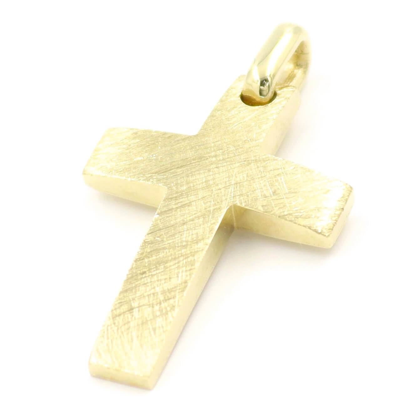 Σταυρός με σαγρέ επιφάνεια από κίτρινο χρυσό 14 καρατίων για βάπτιση