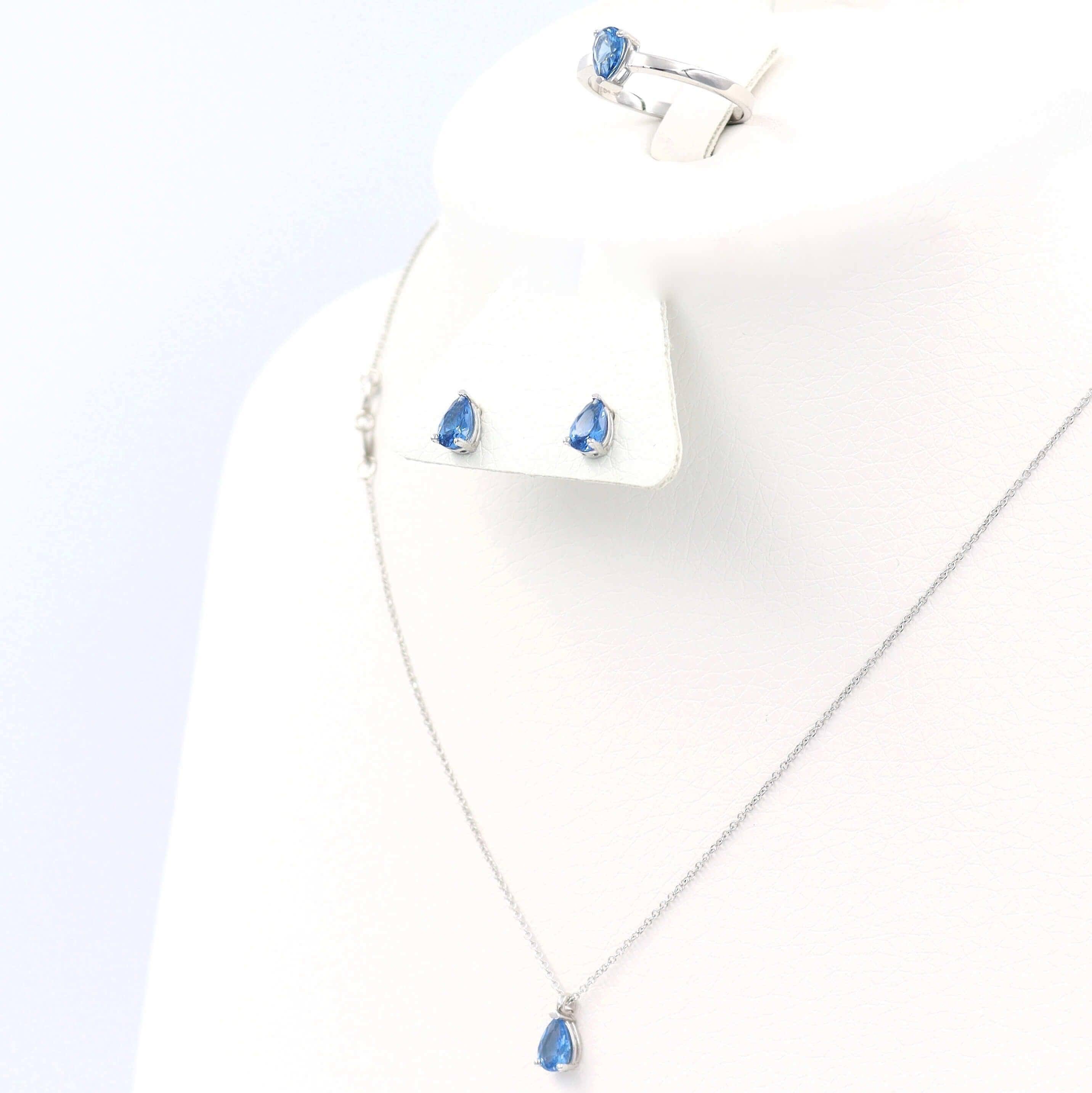Λευκόχρυσο Σετ Γάμου με γαλάζιες πέτρες σε σχήμα σταγόνας