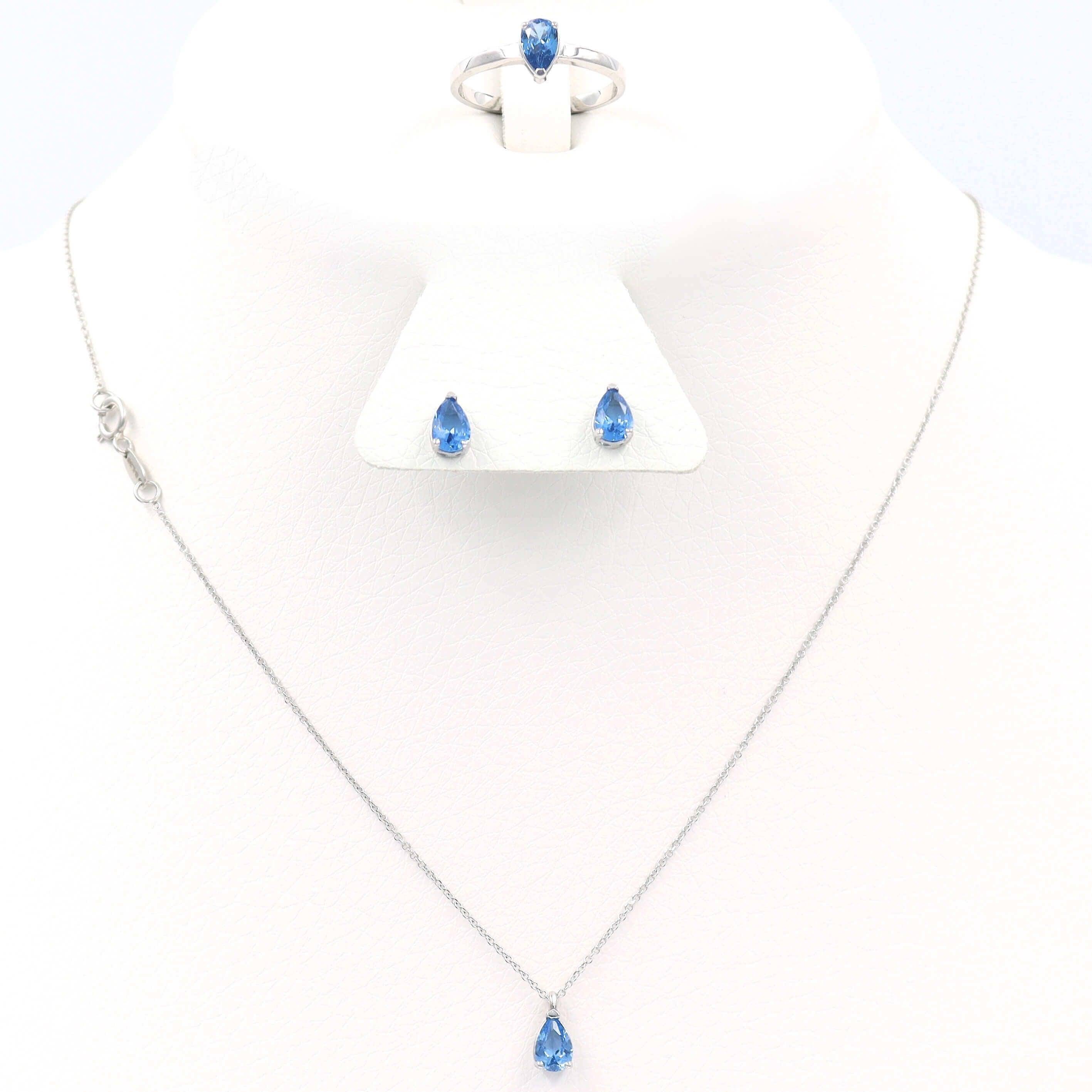 Λευκόχρυσο Σετ Γάμου με γαλάζιες πέτρες σε σχήμα σταγόνας