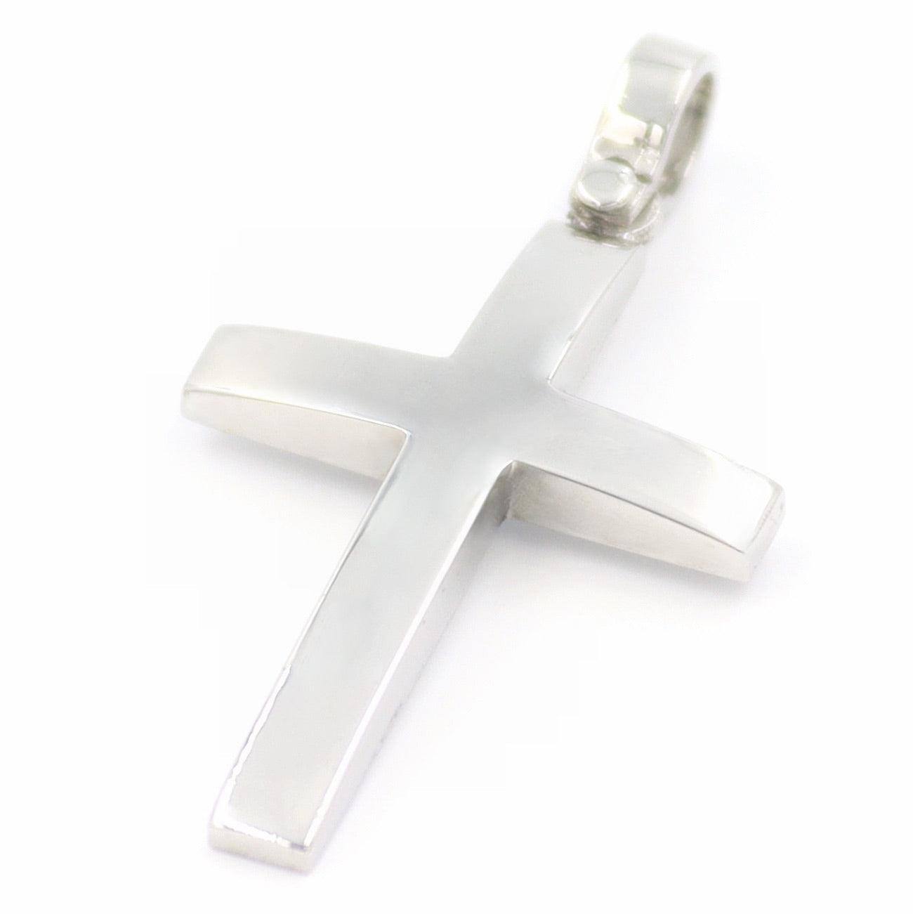 Λευκόχρυσος σταυρός με λεία λουστράτη επιφάνεια για βάπτιση αγοριού