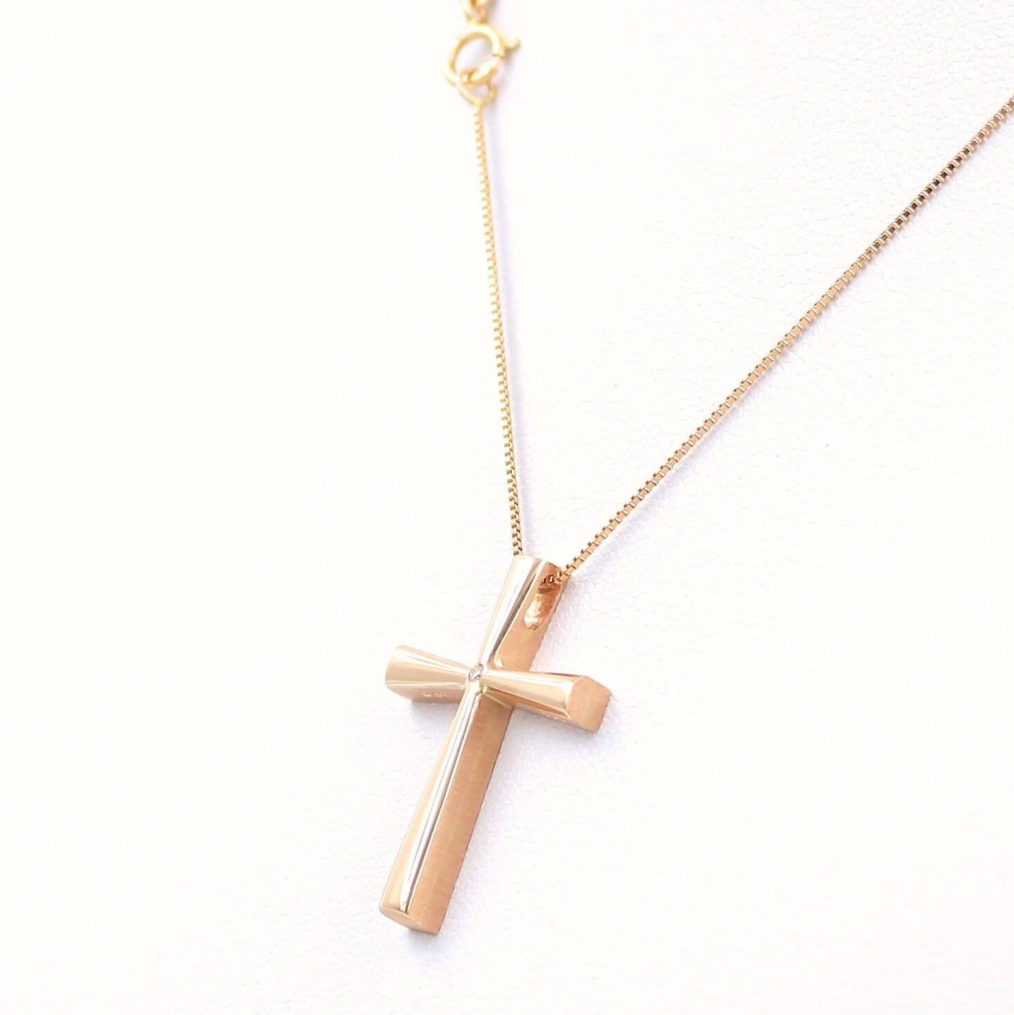 Βαπτιστικός σταυρός Τριάντος, από ροζ χρυσό 14 καρατίων για κορίτσι