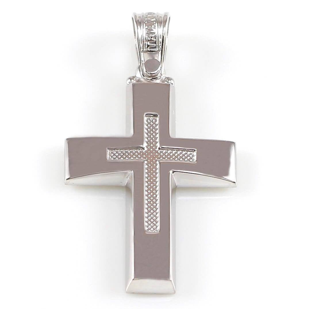 Λευκόχρυσος βαπτιστικός σταυρός με καδένα για αγόρι, Τριάντος