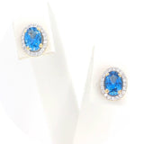 Σκουλαρίκια ροζέτες με μπλε και λευκές ορυκτές πέτρες Swarovski