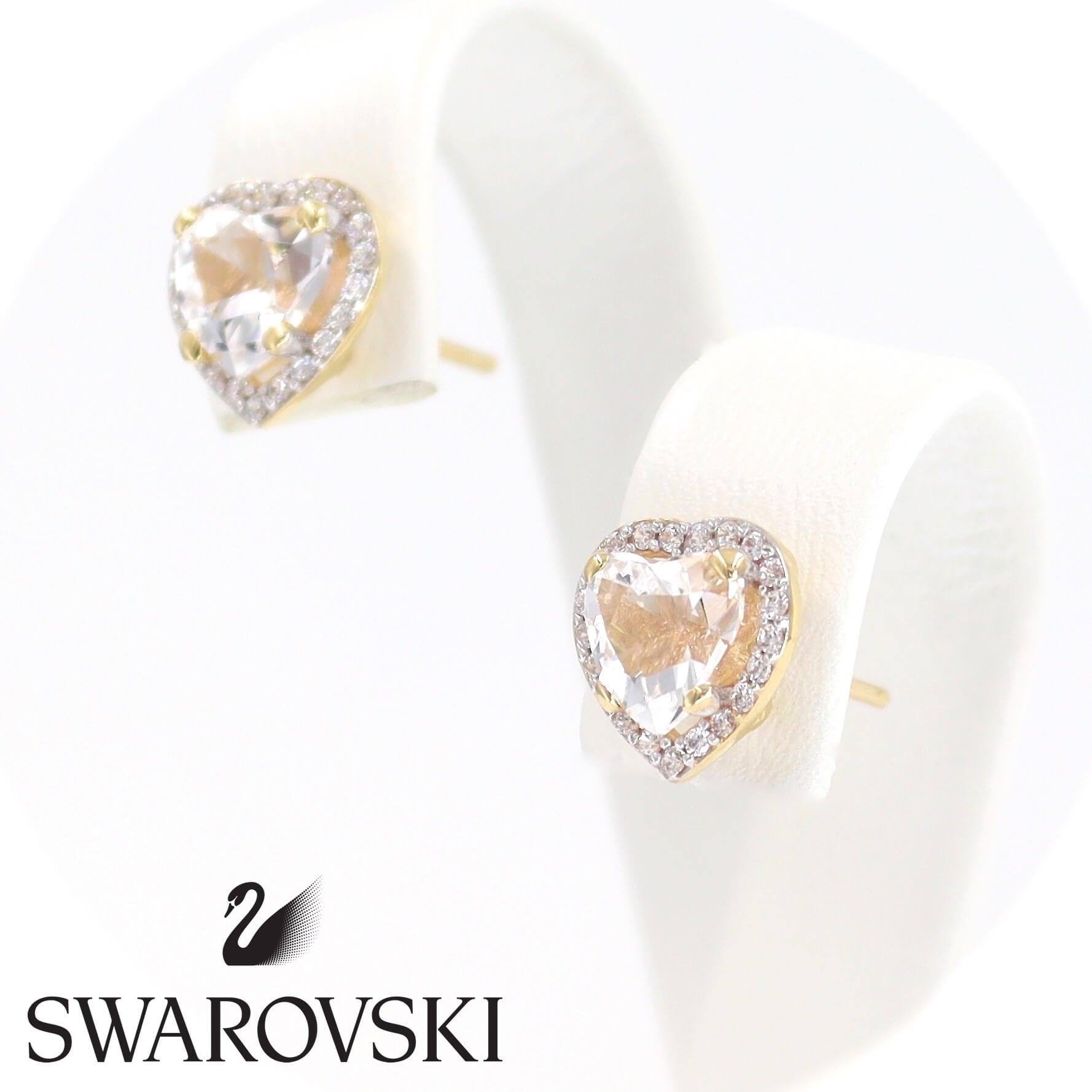 Χρυσά σκουλαρίκια 14 καρατίων με ορυκτές πέτρες Swarovski σε σχήμα καρδιάς