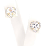 Χρυσά σκουλαρίκια ροζέτες με πέτρες σε σχήμα καρδιάς ορυκτές πέτρες Swarovski